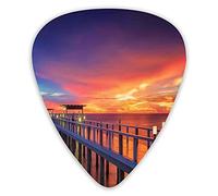 Plettri per chitarra Confezione da 12 pezzi con scatola sottile, ponte in legno nel porto all'alba Candela orizzonte Stampa immagine amore romantico, set regalo speciale di plettri per chitarra per ch