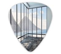 Plettri per chitarra Confezione da 12 pezzi con scatola sottile, Scenario di nuvole di mare e montagna oceano dalla foto di una finestra di vetro, set regalo speciale di plettri per chitarra per chita