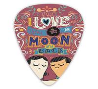 Plettri per chitarra Confezione da 12 pezzi con scatola sottile, Ti amo fino alla luna e ritorno Citazione disegnata a mano con una coppia romantica, Set regalo speciale di plettri per chitarra per ch