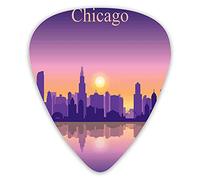 Plettri per chitarra Confezione da 12 pezzi con scatola sottile, Tramonto nell'Illinois Orizzonte americano dietro le sagome di High City, Set regalo speciale di plettri per chitarra per chitarrista