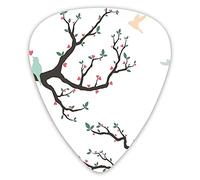 Plettri per chitarra Confezione da 12 pezzi con scatola sottile, Uccelli sull'albero Serenata Nostalgic Partners Cerimonia San Valentino Tema romantico, Set regalo speciale di plettri per chitarra per
