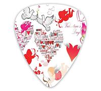 Plettri per chitarra Confezione da 12 pezzi con scatola sottile, un modello di sagome di Cupido a tema San Valentino con le sue frecce e uccellini innamorati, set regalo speciale di plettri per chitar