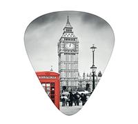 Plettri per Chitarra Confezione da 12 Plettri con Scatola Sottile, Famosa Cabina Telefonica e Il Big Ben in Inghilterra Street View Simboli della Città, Set Regalo Speciale Plettri per Chitarra per Ch