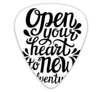 Plettri per chitarra Confezione da 12 Plettri per chitarra universali in ABS, Apri il tuo cuore Nuove avventure Citazione Lettering con design ispirato agli anni Sessanta per chitarra acustica ed elet