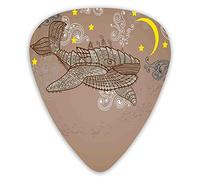 Plettri per chitarra Confezione da 12 Plettri per chitarra universali in ABS, Balena Steampunk che vola in aria con lune e stelle Disegno artistico a mano per chitarra acustica ed elettrica