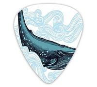 Plettri per chitarra Confezione da 12 Plettri per chitarra universali in ABS, Big Happy Whale con onde ornamentali a strisce con grafica del motto per chitarra acustica ed elettrica