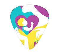Plettri per chitarra Confezione da 12 Plettri per chitarra universali in ABS, citazione colorata Ti amo mamma con madre e figli nel cuore Effetto grunge, per chitarra acustica ed elettrica, Giallo per