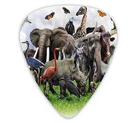 Plettri per chitarra Confezione da 12 Plettri per chitarra universali in ABS, collage digitale di animali selvatici con animali del safari africano Stampa a tema zoo per chitarra acustica ed elettrica