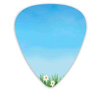 Plettri per chitarra Confezione da 12 Plettri per chitarra universali in ABS, Composizione stagione estiva in fiore di camomilla Cieli blu con uno sfondo sfocato per chitarra acustica ed elettrica