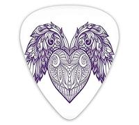 Plettri per chitarra Confezione da 12 Plettri per chitarra universali in ABS, Cuore ornamentale Boho con ali Piume d'amore Tema sacro romanticismo per chitarra acustica ed elettrica