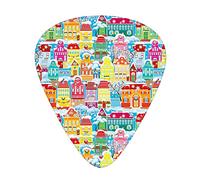 Plettri per chitarra Confezione da 12 Plettri per chitarra universali in ABS, design colorato della città Ornamentale per le vacanze invernali Modello di architettura del periodo natalizio, per chitar