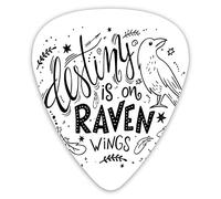 Plettri per chitarra Confezione da 12 Plettri per chitarra universali in ABS, Destiny Is On Raven Wings Citazione con piume Stelle Cerchi e l' per chitarra acustica ed elettrica