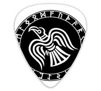 Plettri per chitarra Confezione da 12 Plettri per chitarra universali in ABS, Il cerchio runico inscritto nel cerchio Futhark Illustrazione di Odins Ravens per chitarra acustica ed elettrica