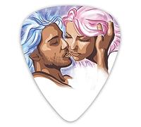 Plettri per chitarra Confezione da 12 Plettri per chitarra universali in ABS, Illustrazione artistica di una giovane coppia appassionata con capelli astratti innamorati per chitarra acustica ed elettr