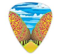 Plettri per Chitarra Confezione da 12 Plettri per Chitarra Universali in ABS, Illustrazione di Ciliegi in Fiore con Cielo Sereno e Uccelli in Volo Ecoper Chitarra Acustica ed Elettrica