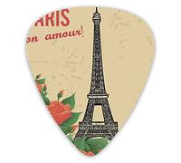 Plettri per chitarra Confezione da 12 Plettri per chitarra universali in ABS, Illustrazione di Parigi in stile vintage con rose nostalgiche ed Eiffel Mon Amour My Love per chitarra acustica ed elettri