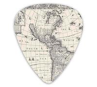 Plettri per chitarra Confezione da 12 Plettri per chitarra universali in ABS, Immagine della mappa antica dell'America nel mondo del 1600 in epoca medievale Tema di immagini dell'epoca antica per chit