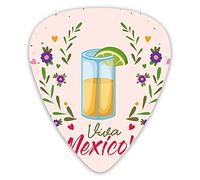 Plettri per chitarra Confezione da 12 Plettri per chitarra universali in ABS, immagine di chierino con scritta Viva Mexico e graziosi rami floreali artistici per chitarra acustica ed elettrica