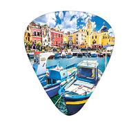 Plettri per chitarra Confezione da 12 Plettri per chitarra universali in ABS, Isola di Procida colorata con tema Pesca Turismo estivo Vacanze Viaggi, per chitarra acustica ed elettrica, Blu multicolor