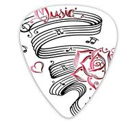 Plettri per chitarra Confezione da 12 Plettri per chitarra universali in ABS, Lingua dell'amore, San Valentino, Ispirazione musicale su foglio con cuori di rosa, per chitarra acustica ed elettrica