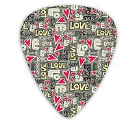 Plettri per chitarra Confezione da 12 Plettri per chitarra universali in ABS, messaggio d'amore romantico e icone a forma di cuore, vari stili di parole tipografiche per chitarra acustica ed elettrica