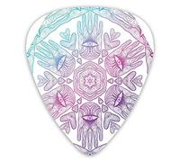 Plettri per chitarra Confezione da 12 Plettri per chitarra universali in ABS, Modello di colore Boho Ombre a tema Evil Eye Mani di Hamsa Cosmo asiatico Mistico Mandala per chitarra acustica ed elettri