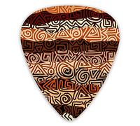 Plettri per chitarra Confezione da 12 Plettri per chitarra universali in ABS, modello etnico in colori marroni Antiche linee curve a spirale Tema di figure africane per chitarra acustica ed elettrica