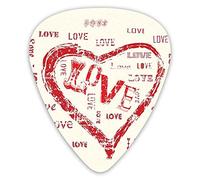 Plettri per chitarra Confezione da 12 Plettri per chitarra universali in ABS, motivo a cuore retrò con calligrafia d'amore Emozioni appassionate Modello romantico per chitarra acustica ed elettrica