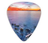 Plettri per chitarra Confezione da 12 Plettri per chitarra universali in ABS, Orizzonte dell'alba sulle onde del mare Acqua calma e liscia Foto di viaggio immaginario per chitarra acustica ed elettric