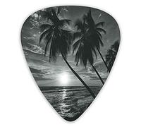 Plettri per chitarra Confezione da 12 Plettri per chitarra universali in ABS, palme da cocco sulla spiaggia Bend By The Wind Horizon Over The Sea Theme Picture Artper chitarra acustica ed elettrica