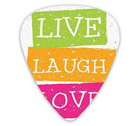 Plettri per chitarra Confezione da 12 Plettri per chitarra universali in ABS, parole dal vivo di risate e amore su cornici dai colori vivaci con effetto grunge per chitarra acustica ed elettrica