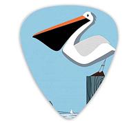 Plettri per chitarra Confezione da 12 Plettri per chitarra universali in ABS, Pellicano si erge su una colonna di legno al mare Pesce che salta sullo sfondo del cielo blu per chitarra acustica ed elet