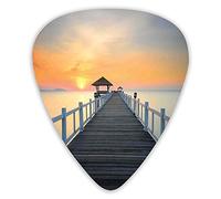 Plettri per chitarra Confezione da 12 Plettri per chitarra universali in ABS, percorso a lunga esposizione sulla riva del mare con paesaggio al tramonto all'orizzonte per chitarra acustica ed elettric