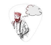 Plettri per Chitarra Confezione da 12 Plettri per Chitarra Universali in ABS, Personaggio Cool Hipster King con Corona e Bolla Pensante, per Chitarra Acustica ed Elettrica, Bianco e Nero
