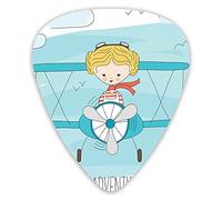 Plettri per chitarra Confezione da 12 Plettri per chitarra universali in ABS, Ragazza carina che vola su un aereo sul cielo Cartoon Child Dream Imagination per chitarra acustica ed elettrica