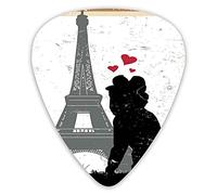 Plettri per chitarra Confezione da 12 Plettri per chitarra universali in ABS, sagoma di una coppia che si bacia e cuori con l'icona della Torre Eiffel Effetto grunge per chitarra acustica ed elettrica