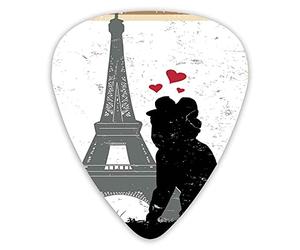 Plettri per chitarra Confezione da 12 Plettri per chitarra universali in ABS, sagoma di una coppia che si bacia e cuori con l'icona della Torre Eiffel Effetto grunge per chitarra acustica ed elettrica