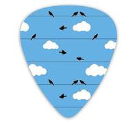 Plettri per chitarra Confezione da 12 Plettri per chitarra universali in ABS, sfondo blu cielo con nuvole bianche che volano uccelli seduti per chitarra acustica ed elettrica