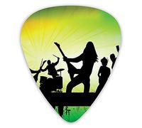 Plettri per chitarra Confezione da 12 Plettri per chitarra universali in ABS, silhouette di una band rock energica su sfondo colorato Stampa a tema musicale per chitarra acustica ed elettrica