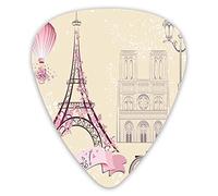 Plettri per chitarra Confezione da 12 Plettri per chitarra universali in ABS, Simboli floreali di Parigi Punti di riferimento Torre Eiffel Mongolfiera icletta Coppia romantica per chitarra acustica