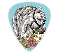 Plettri per chitarra Confezione da 12 Plettri per chitarra universali in ABS, Stile Boho Cavallo Fiori d'oppio Corona di papavero Illustrazione equestre per chitarra acustica ed elettrica