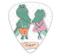 Plettri per chitarra Confezione da 12 Plettri per chitarra universali in ABS, stile cartone animato Due coccodrilli innamorati su sfondo a pois con citazione Only You per chitarra acustica ed elettric