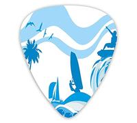 Plettri per chitarra Confezione da 12 Plettri per chitarra universali in ABS, Surfer On Waves Sport acquatici Ricreazione Palme Mare Barche a vela Vacanze estive per chitarra acustica ed elettrica