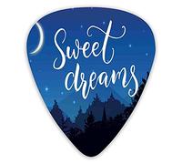 Plettri per chitarra Confezione da 12 Plettri per chitarra universali in ABS, Sweet Dreams Good Night Wish Tipografia sul paesaggio con sagome di alberi per chitarra acustica ed elettrica