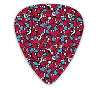 Plettri per chitarra Confezione da 12 Plettri per chitarra universali in ABS, Teschi rossi sorridenti con cuori, lune e motivo a punti su sfondo nero Illustrazione per chitarra acustica ed elettrica