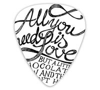Plettri per chitarra Confezione da 12 Plettri per chitarra universali in ABS, tutto ciò di cui hai bisogno è amore Calligrafia Comic Fun Happiness Quotes Stampa di opere d'arte classica per chitarra a