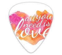 Plettri per chitarra Confezione da 12 Plettri per chitarra universali in ABS, tutto ciò di cui hai bisogno è amore San Valentino Citazione d'amore Stampa artistica colorata con schizzi ad acquerello p