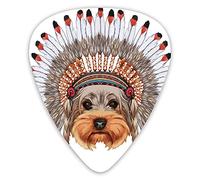 Plettri per chitarra Confezione da 12 Plettri per chitarra universali in ABS, Yorkshire Terrier con cofano Cultura etnica Illustrazione canina di cane carino disegnato a mano per chitarra acustica ed