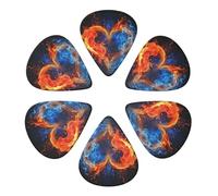Plettri per chitarra, confezione da 6 pezzi, con stampa a forma di cuore di fuoco e acqua, personalizzati per chitarre acustiche, violino, ukulele, basso