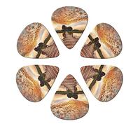 Plettri per chitarra, confezione da 6 pezzi, motivo tramonto con splendida stampa sul ponte sul lago, per chitarra acustica, violino, ukulele, basso